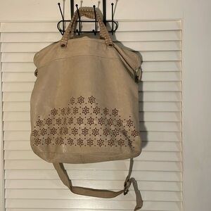 Erreleventidue RL22 Soft Cream Leather Handbag with Cut Out Brass Studs Flowers